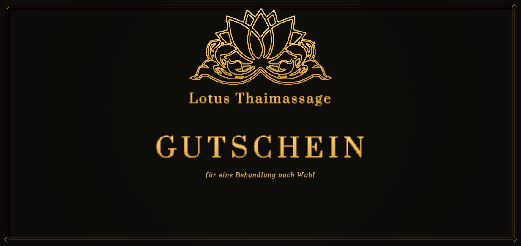 Gutscheinkarte Lotus Thaimassage, schwarz mit goldener Lotusblüte